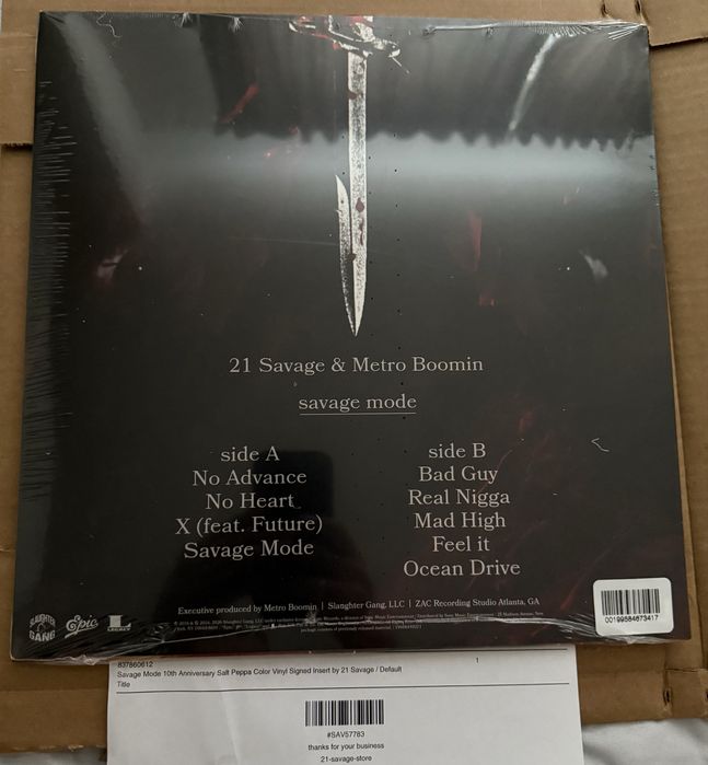 21 Savage & Metro Boomin - Savage Mode I Vinyl (Грамофонна плоча с автограф от 21 Savage) (Signed insert)