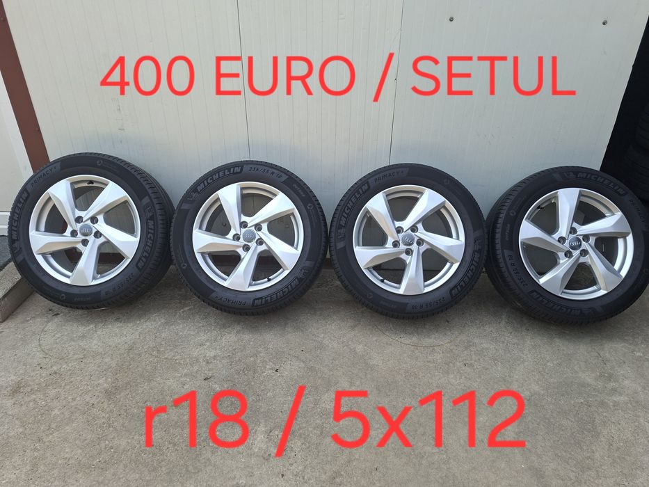Set jante din aluminiu originale r18 / Audi Vw Skoda Seat MG / echipate cu anvelope de vara 235 55 r18 Michelin / 5x112
