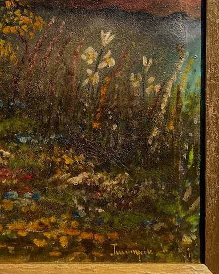 "GRADINA" Tablou f VECHI, 100 ani, ulei/panza, semnat, 70x55cm+rama