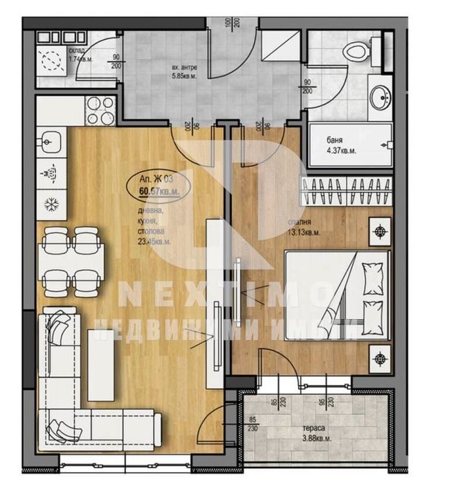 2-стаен в Пловдив-Смирненски площ 72 цена 99042