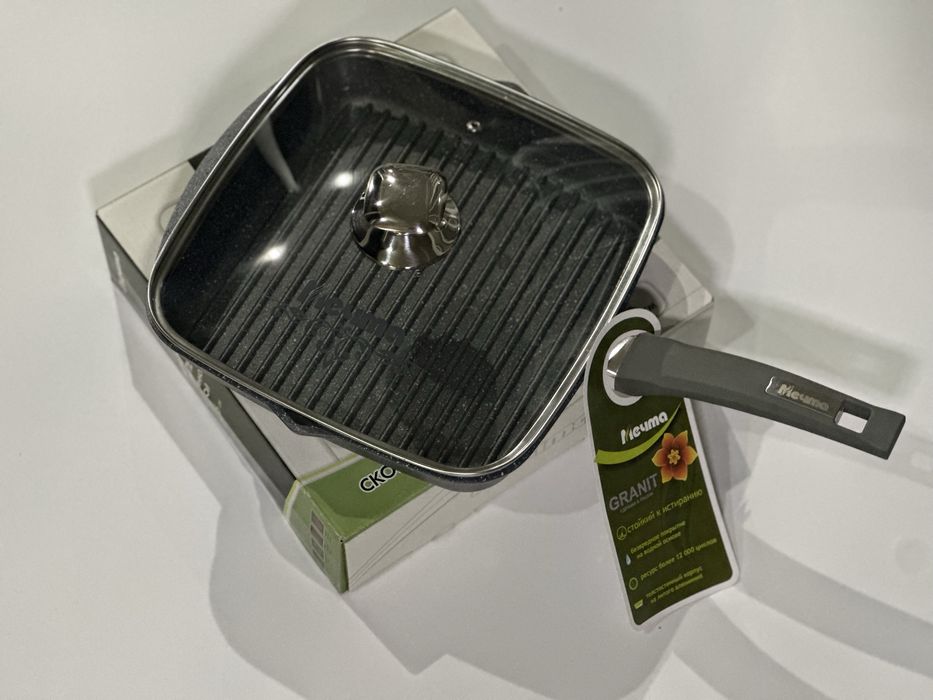 Сковорода-гриль 26×26 см Mechta со стеклянной крышкой (оригинал  100%)