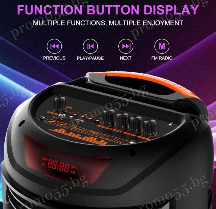 Голяма тонколона 95см. 3х8 инча с безжичен микрофон, дистанционно, RGB