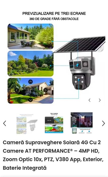 Cameră Supraveghere Solară 4G cu 2 Camere AT PERFORMANCE