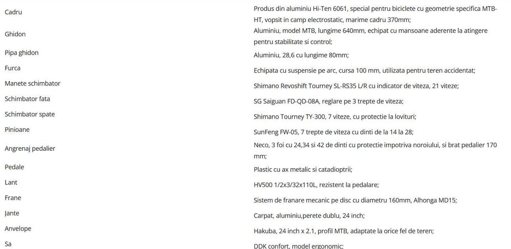 Vand bicicleta 24’ MTB Carpat Montana, 21 viteze, cadru aluminiu