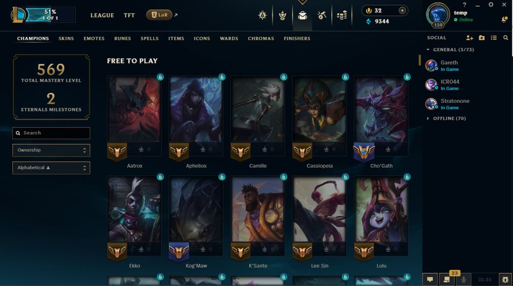 League of Legends Rank Emerald 106 skins toti campionii