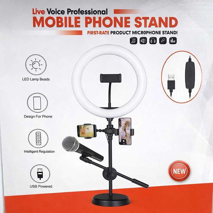 Ring Light + Mikrofon stendi kantentlar uchun universal 4v1 set akm154