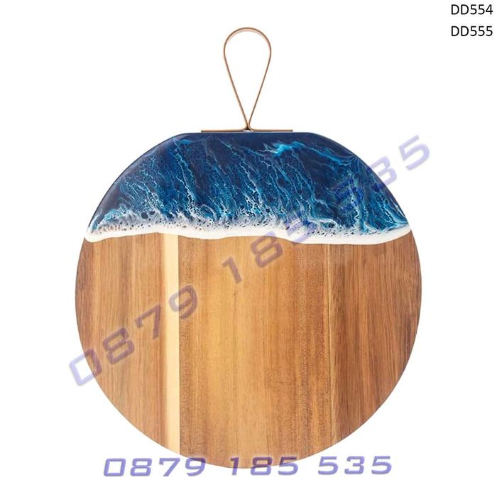 Кръгла кухненска дъска епоксидна смола залив дърво метална дръжка