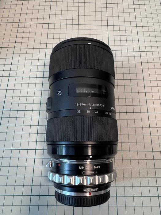 Sigma 18-35 f/1.8 Nikon F + adapter Nikon G, MFT