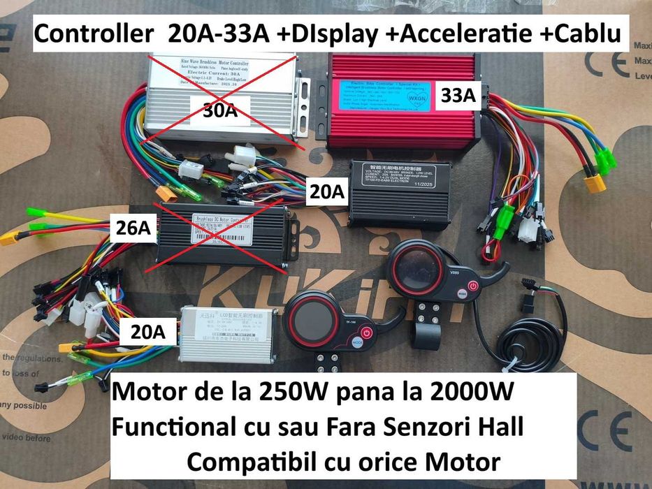 Controller 20A - 33A + Display Tf-100 + acceleratie, orice trotineta motor brusless fara perii, universale