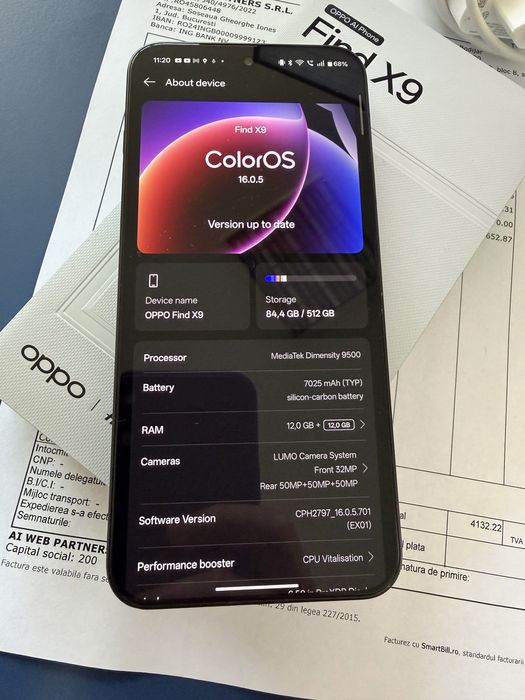 Oppo Find X9 512GB Factura Garantie Incarcator