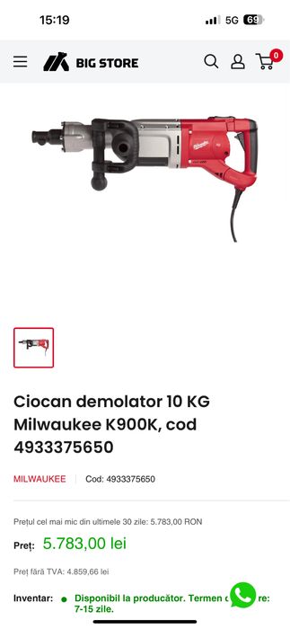 Milwaukee K900k an 2022 20Jouli demolator pereti beton bosch hilti