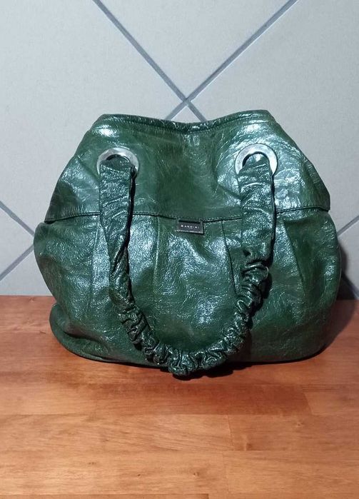 Geantă Nannini piele naturală verde oliv