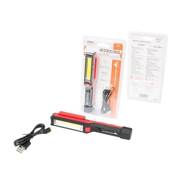 Lampa de lucru LED COB 2W 900mAh Automax, 120-150lm, 168x23x30 mm, sistem fixare magnetic
