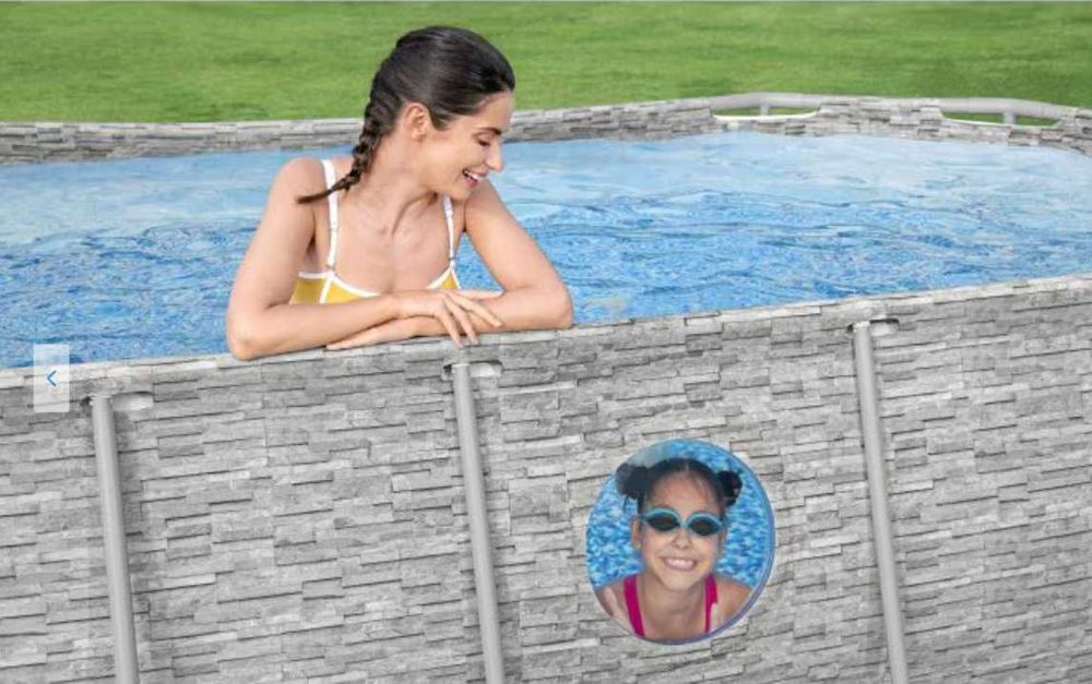 Piscina ovala Bestway, Steel Pro MAX Splashview Frame, cu pompa, scara, si prelata, cadru metalic, gri, 427 x 250 x 100 cm