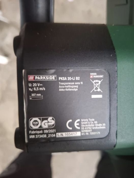 Drujba/ ferastrau cu acumulator 20V 2Ah si incarcator PARKSIDE