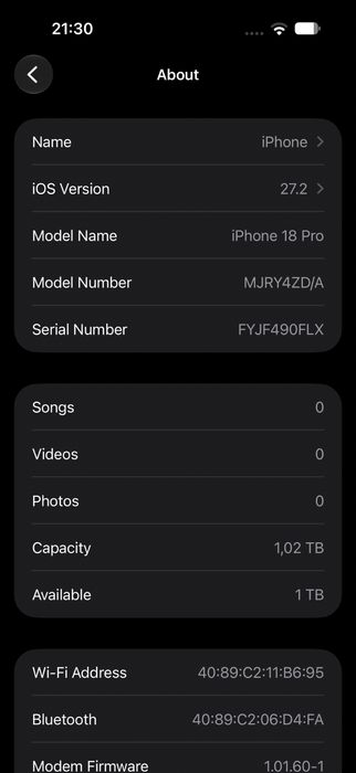 Iphone 18 pro 1TB black