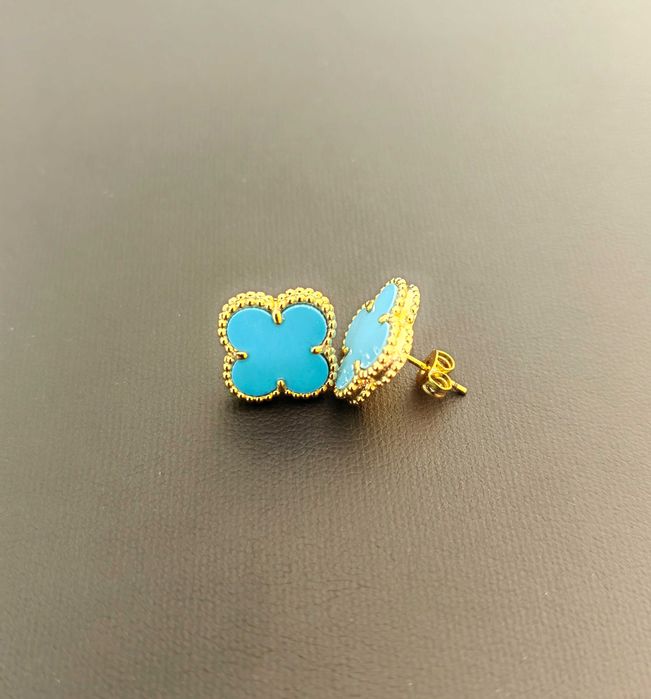 Обеци със син ахат, Van Cleef & Arpels VCA Vintage Alhambra earrings