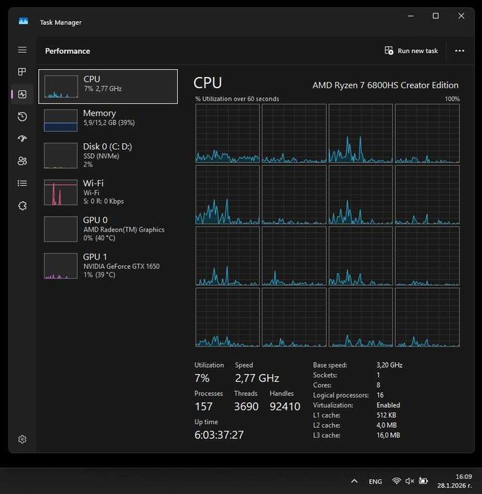 Лаптоп Lenovo IdeaPad 5 Pro 16ARH7,R7 6800HS,16GB RAM,GTX1650