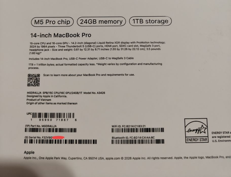 MacBook Pro 14 M5PRO 24/1TB 2 цикла