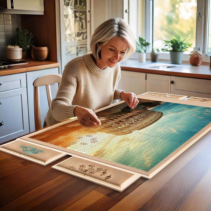 Suport puzzle din lemn cu 4 sertare pana la 1500 piese 89x69cm