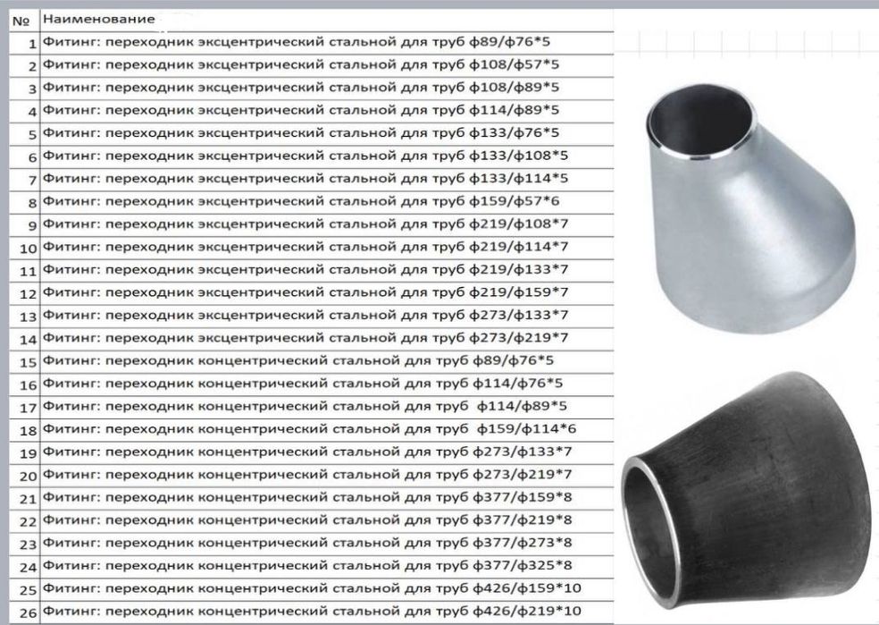 Переходник стальной для труб в ассортименте