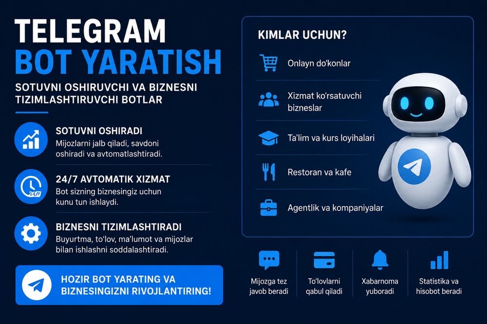 Telegram bot yaratish xizmati | Разработка Телеграм ботов
