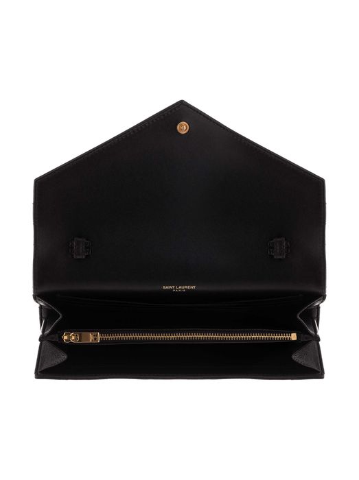 Saint Laurent черный кожаный клатч Cassandre