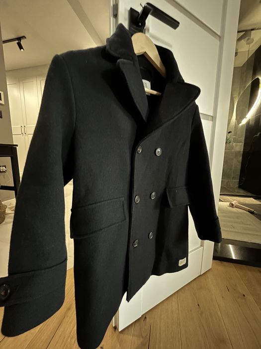 Вълнено тъмно синьо палто Zara