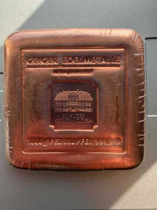 Медно Кюлче 1кг (1000г) Geiger Schloss Güldengossa - Фин Мед 999.9 Със Сертификат Инвестиционно Медно Кюлче 1кг