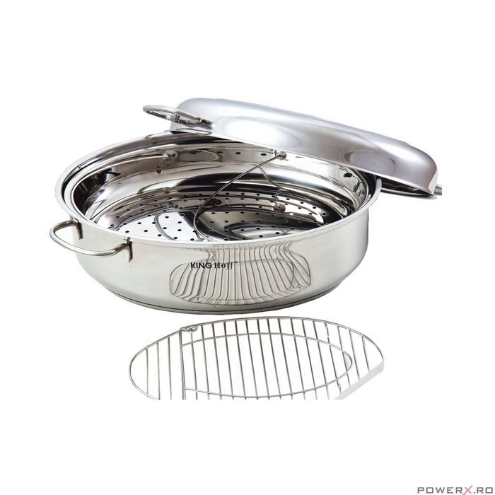 Tava pentru fiert la abur, din inox, cu capac, capacitate 5.8 litri,