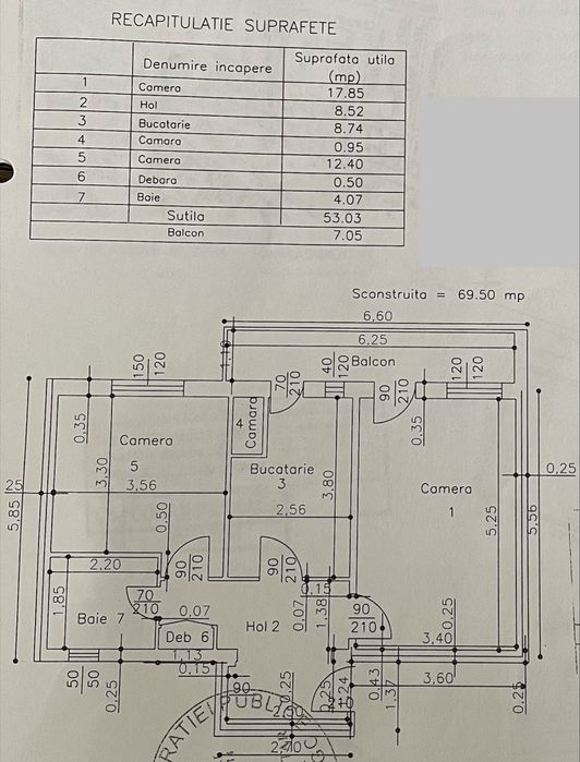 Vand apartament 2 camere, decomandat, 60mp (balcon inclus), bloc 1983