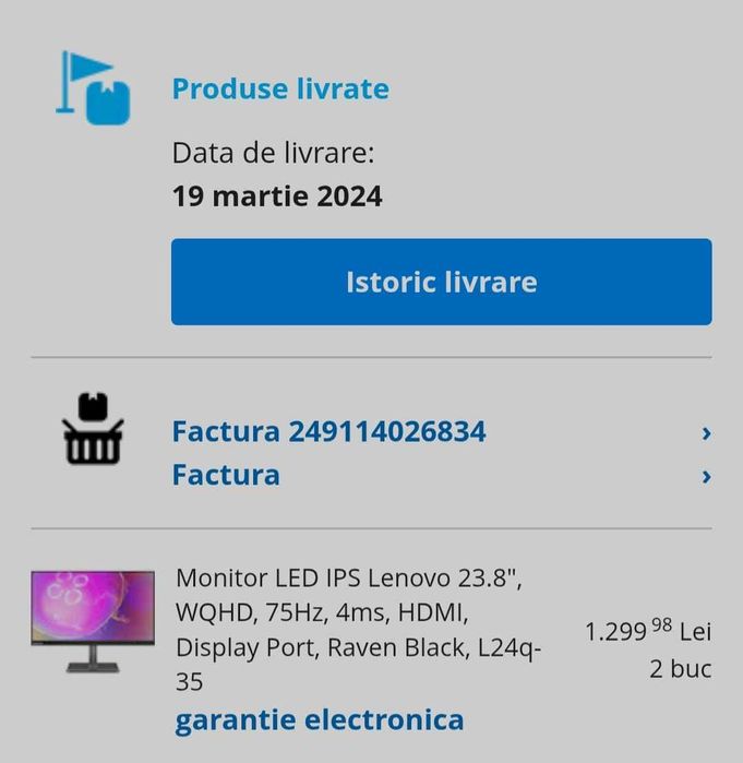 2 x Monitor Lenovo L24q-35, IPS 23.8", QHD 2560x1440, 75Hz, 4ms