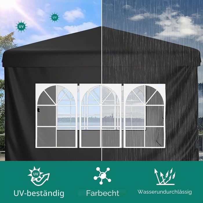 Pavilion pop-up 2,5 x 2,5 m cu pereti laterali , negru
