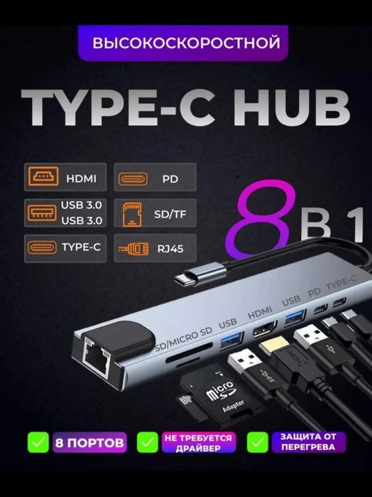 Usb hub 8v1 lan hdmi