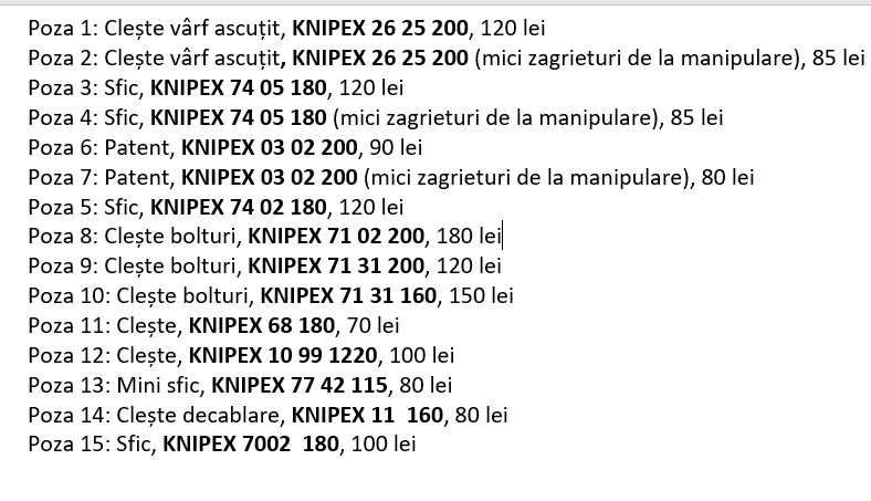 Cleste si patenti KNIPEX NOI