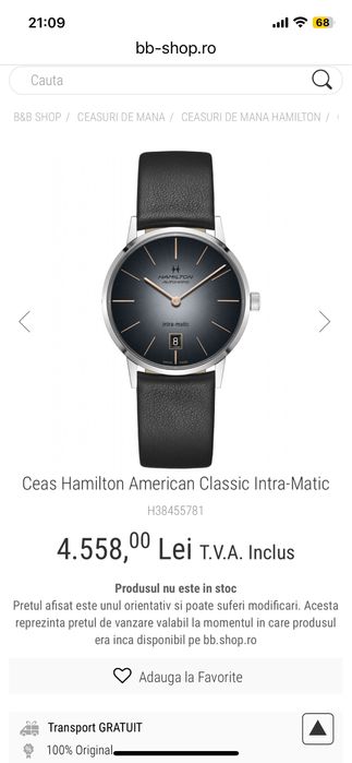 Ceas Hamilton American Calassic Intra-Matic