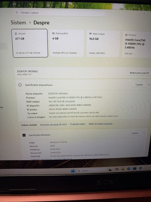 Laptop Gaming Acer i5 9gen 16g 512g nvme GTX1650 4g 17FHD