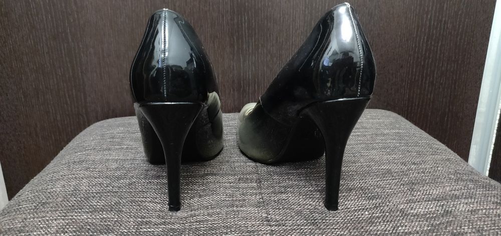 Pantofi de lac in degrade negru/gri