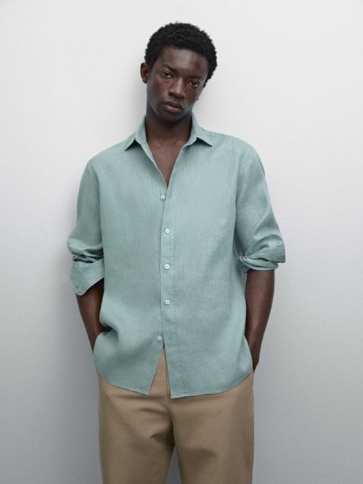 Вталена риза от 100% лен - Massimo Dutti - L