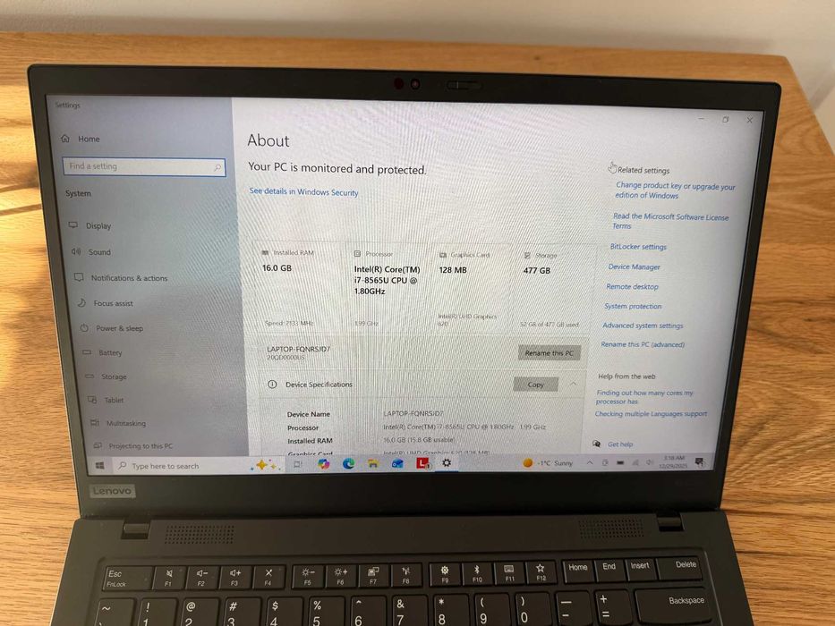 Lenovo ThinkPad X1 Carbon Gen 7, 1.80GHz, 16 GB RAM, 512 GB SSD