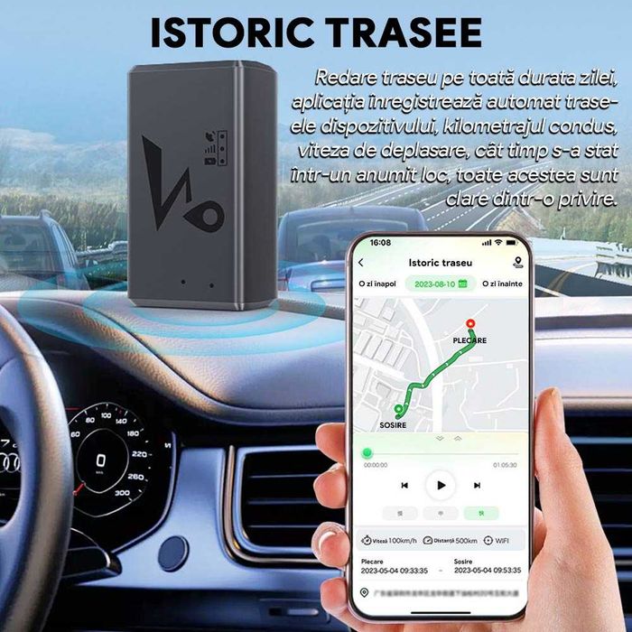 GPS Tracker Auto 4G cu Magnet 10000mAh, SIM Inclus, Istoric Traseu
