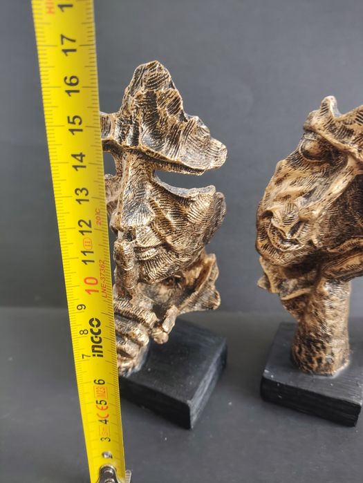 Set 3 Statuete decorative, rasina, 16,5 x 7.5 x 6 cm, auriu/negru...