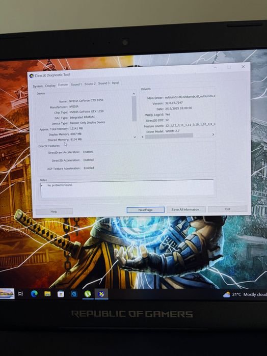 Laptop Gaming ASUS ROG GL553VD – i7-7700HQ, 16GB RAM, GTX 1050, SSD M.2 250GB