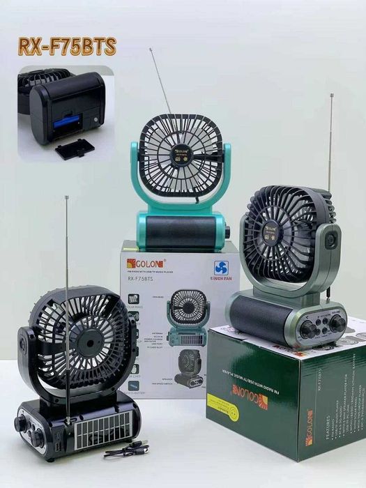Комплект 2в1 Соларно радио + Вентилатор GOLON RX-F75BTS ,Bluetooth,USB