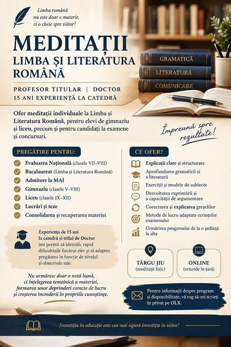 Meditații la limba română fizic și online
