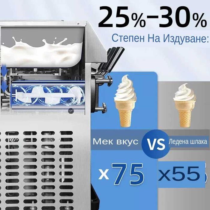 Налична Нова машина за сладолед 3 вкуса с нощно и предв. охлаждане