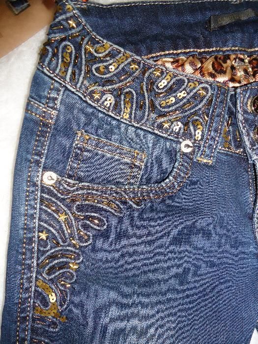 Blugi skinny dama sexy talie joasa paiete margele cristale aurii