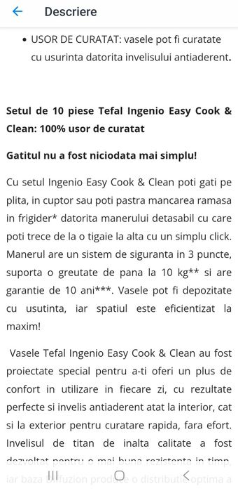Set 10 piese Tefal Ingenio easy cook & clean, nou