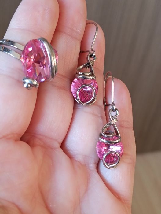 Inel și cercei din argint cu cristale Swarovski