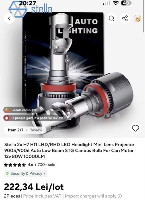 NOU Becuri Stella LED H7  cu lupă + CANBUS integrat 10000 Lumeni